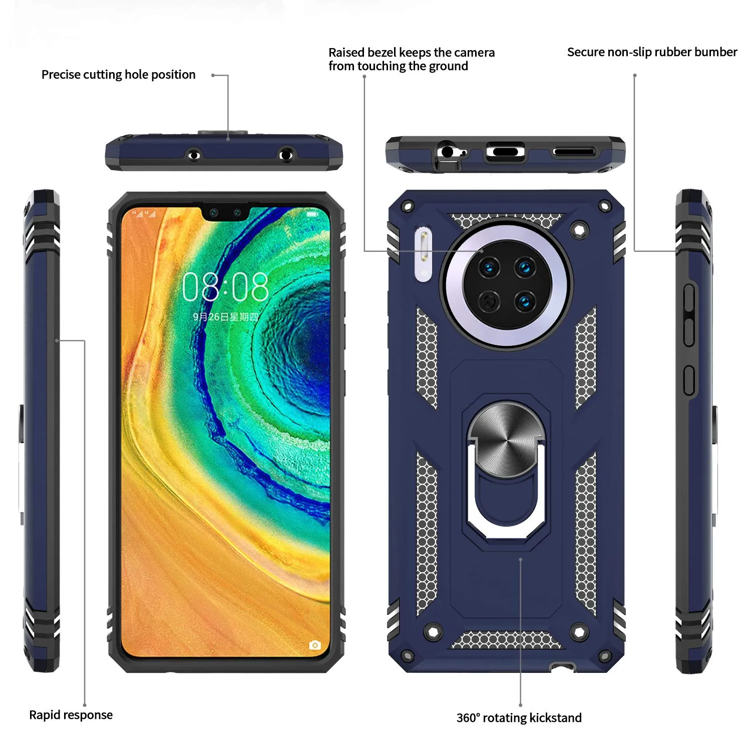 LeYi for Huawei Mate 30 Case with Magnetic Ring Holder, Full Body Protective [Military Grade] Silicone TPU Personalised Shockproof Armour Phone Cover