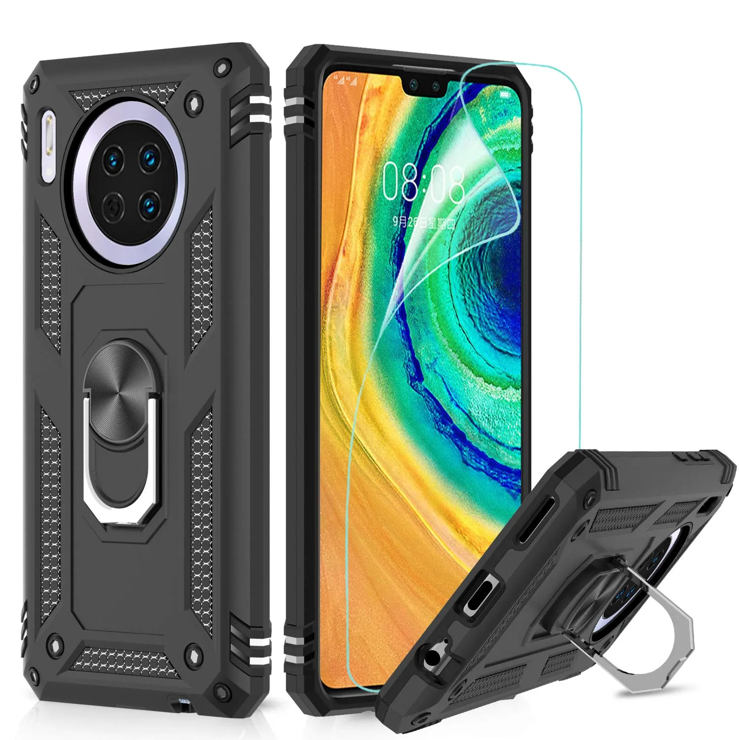 LeYi for Huawei Mate 30 Case with Magnetic Ring Holder, Full Body Protective [Military Grade] Silicone TPU Personalised Shockproof Armour Phone Cover