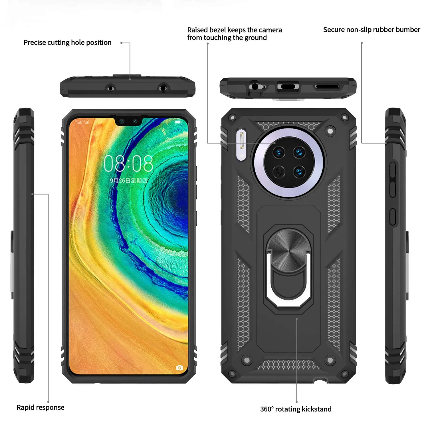 LeYi for Huawei Mate 30 Case with Magnetic Ring Holder, Full Body Protective [Military Grade] Silicone TPU Personalised Shockproof Armour Phone Cover