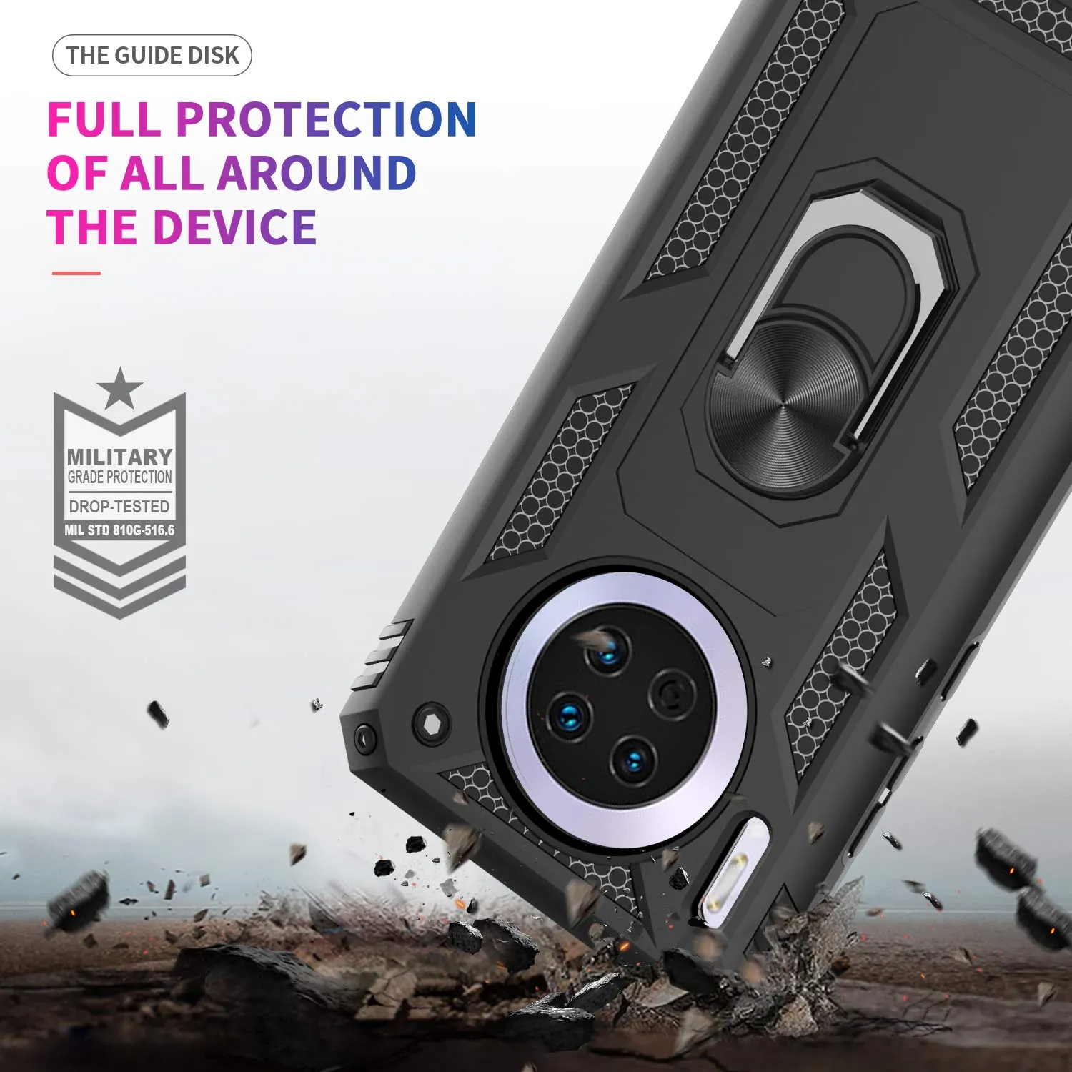 LeYi for Huawei Mate 30 Case with Magnetic Ring Holder, Full Body Protective [Military Grade] Silicone TPU Personalised Shockproof Armour Phone Cover