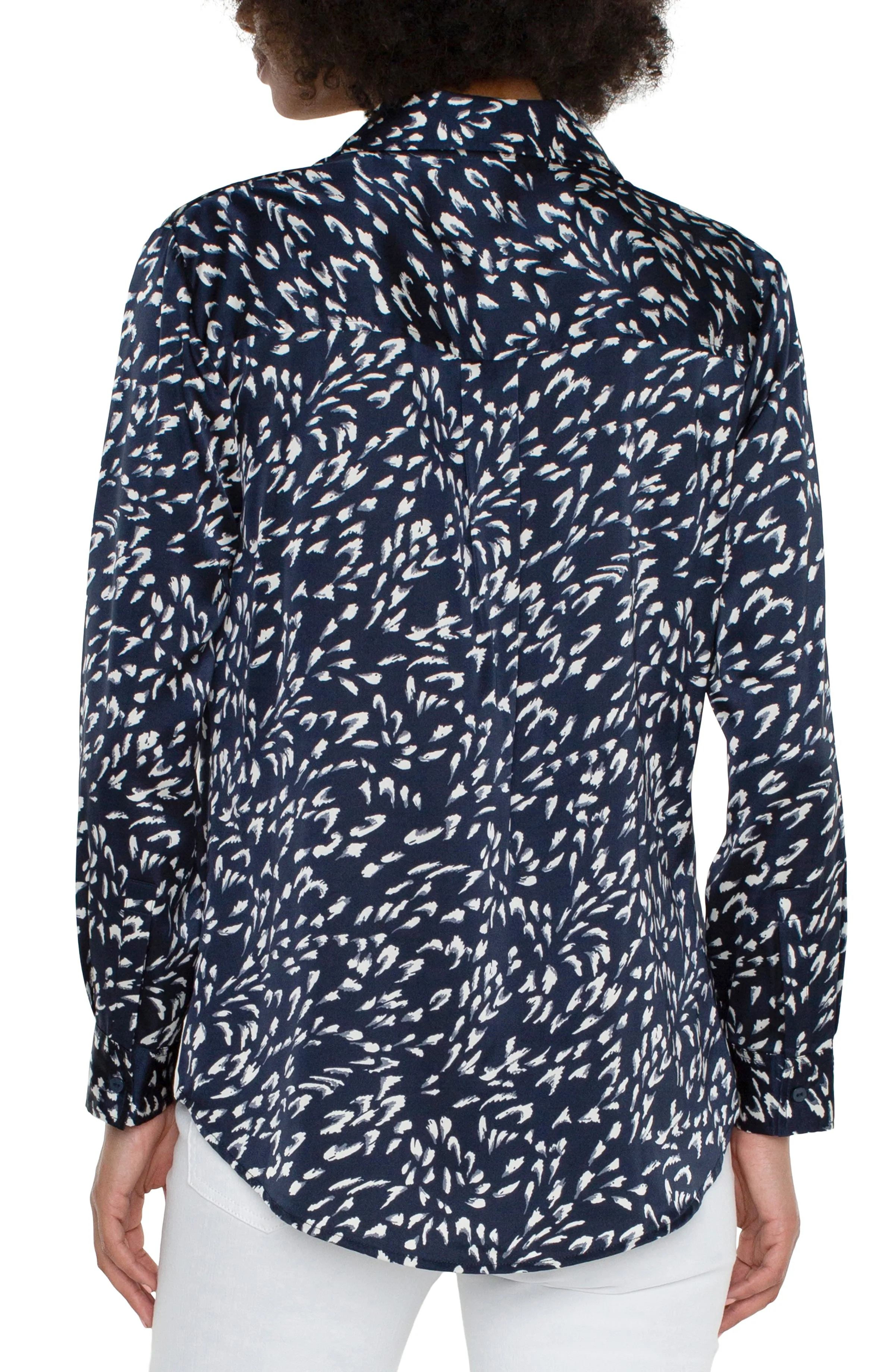 Liverpool Flap Pocket Button Front Woven Blouse (Navy Multi)