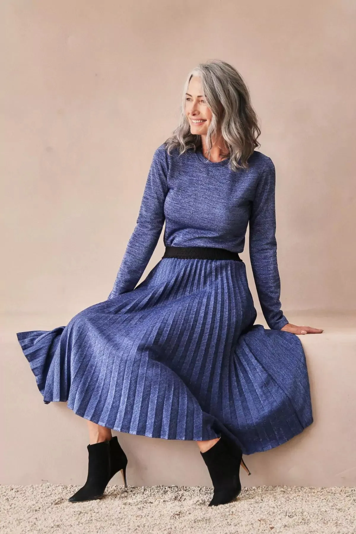 Lucy Lurex Pleated Skirt Blue