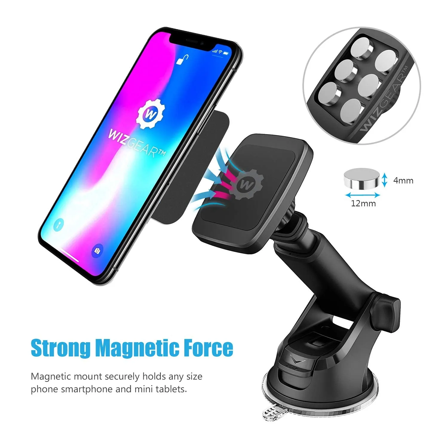 Magnetic Phone Car Mount, WixGear Universal Magnetic Car Mount Holder, Windshield Mount and Dashboard Mount Holder