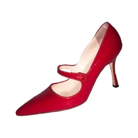 MANOLO BLAHNIK Red Patent Leather Campari Mary Jane Heels Size 39 1/2