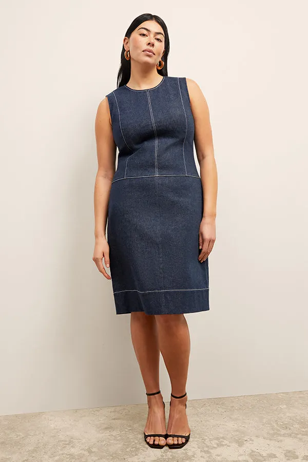 Maude Dress - Stretch Denim Suiting  :: Dark Wash