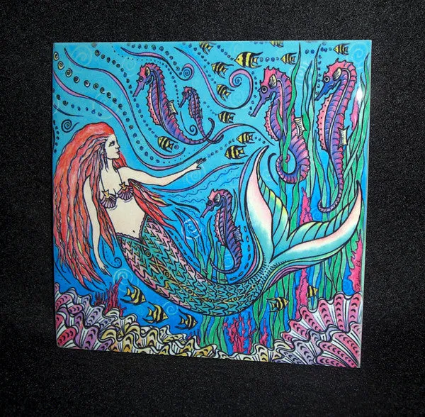 Mermaid and Seahorses Ceramic Tile