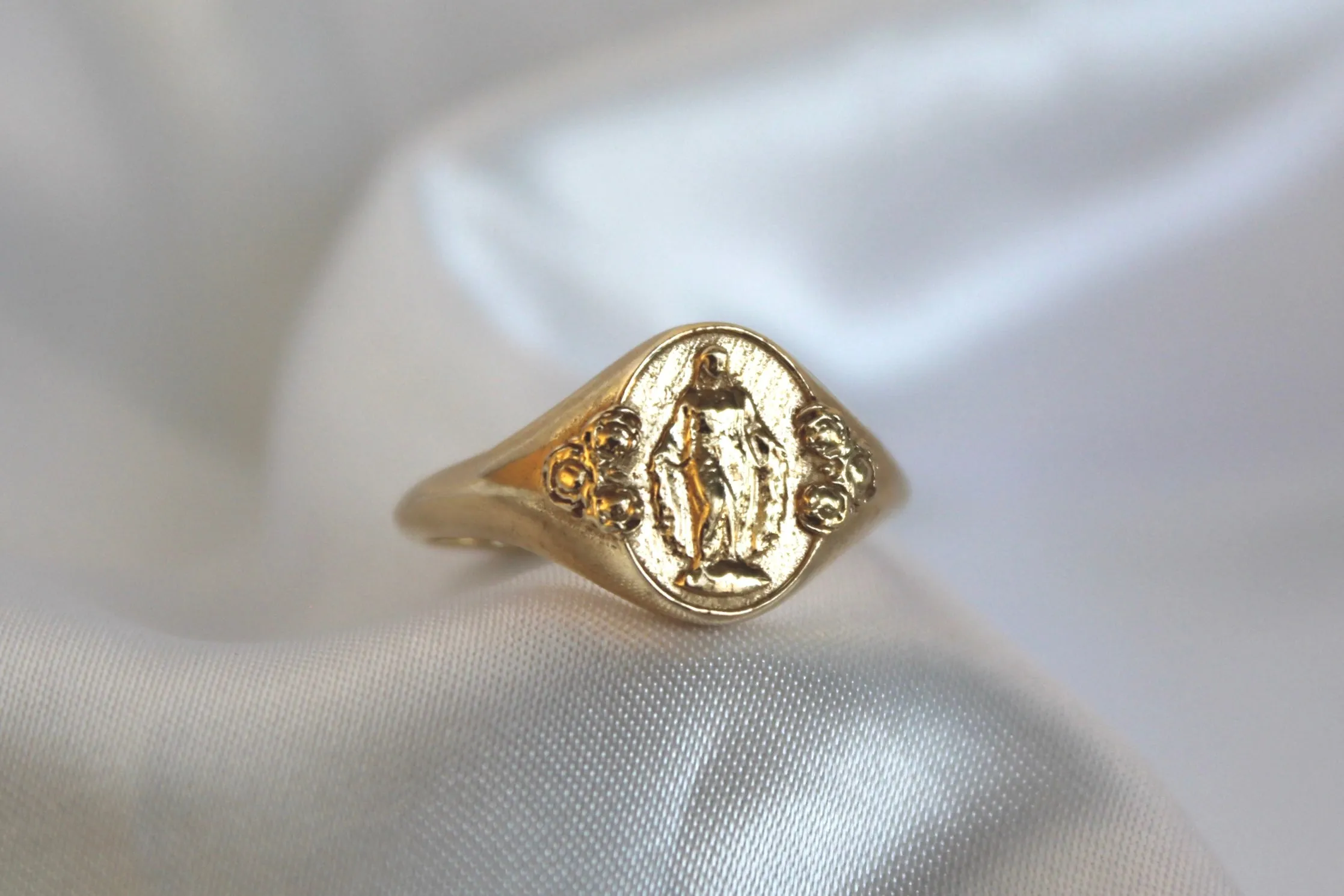 Miraculous Medal  Signet Ring in 14k Gold