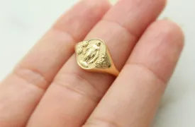 Miraculous Medal  Signet Ring in 14k Gold