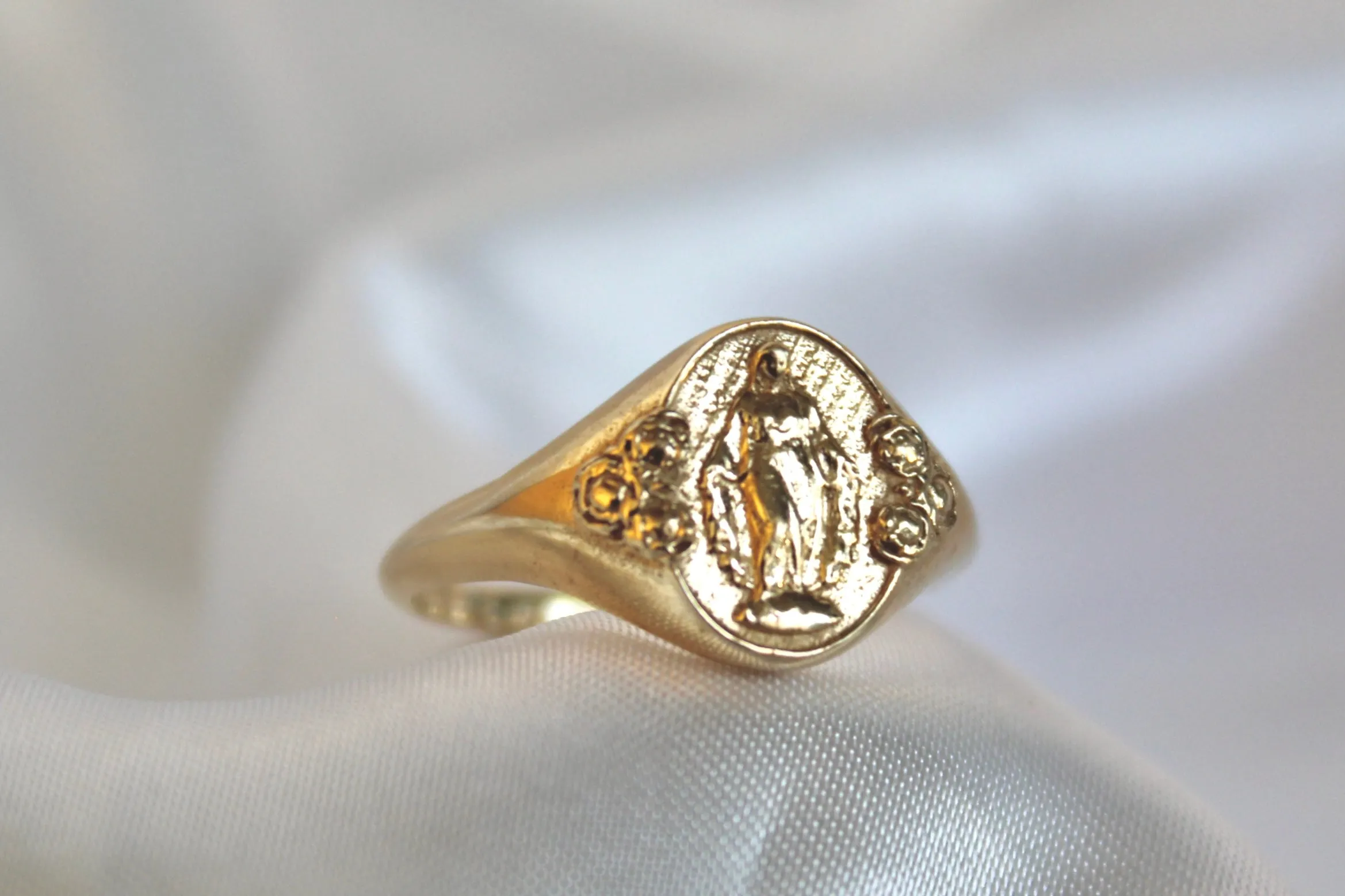 Miraculous Medal  Signet Ring in 14k Gold