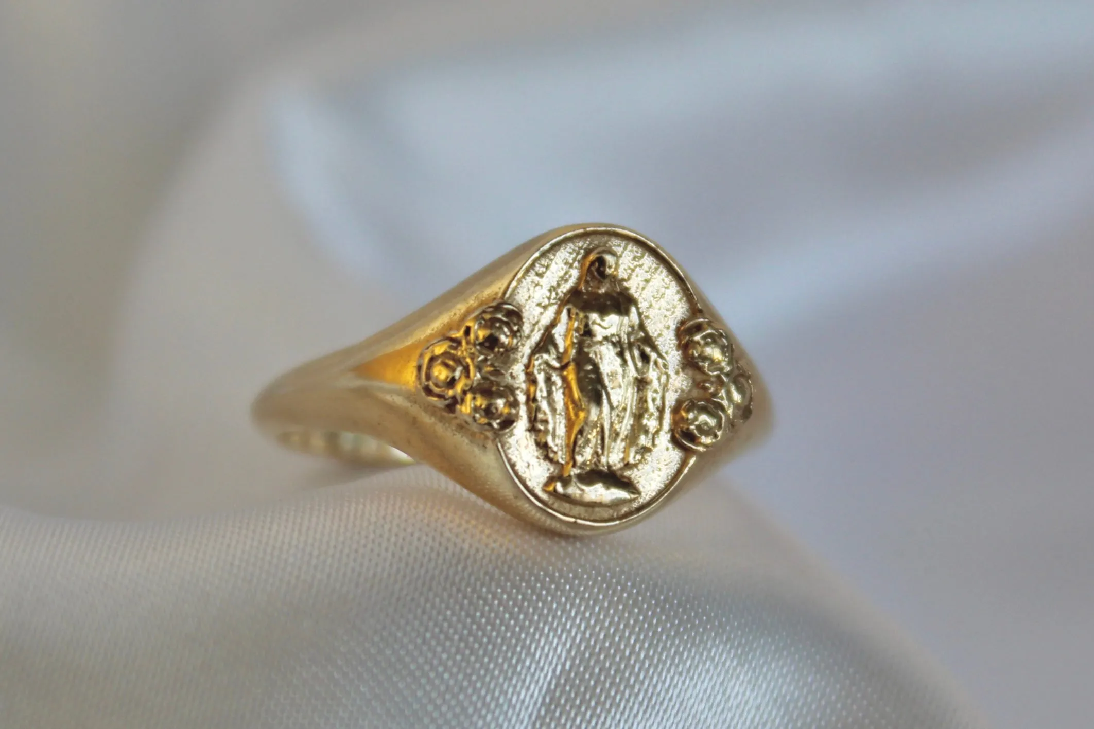 Miraculous Medal  Signet Ring in 14k Gold