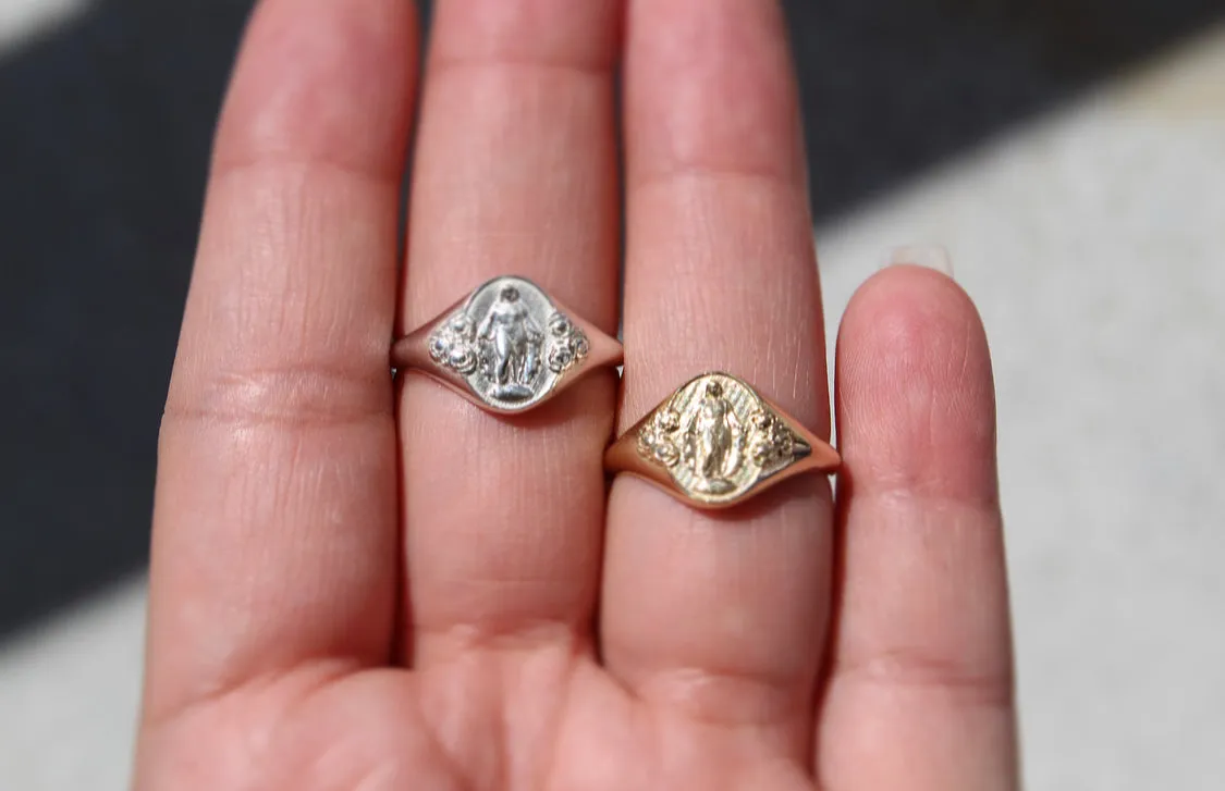 Miraculous Medal  Signet Ring in 14k Gold