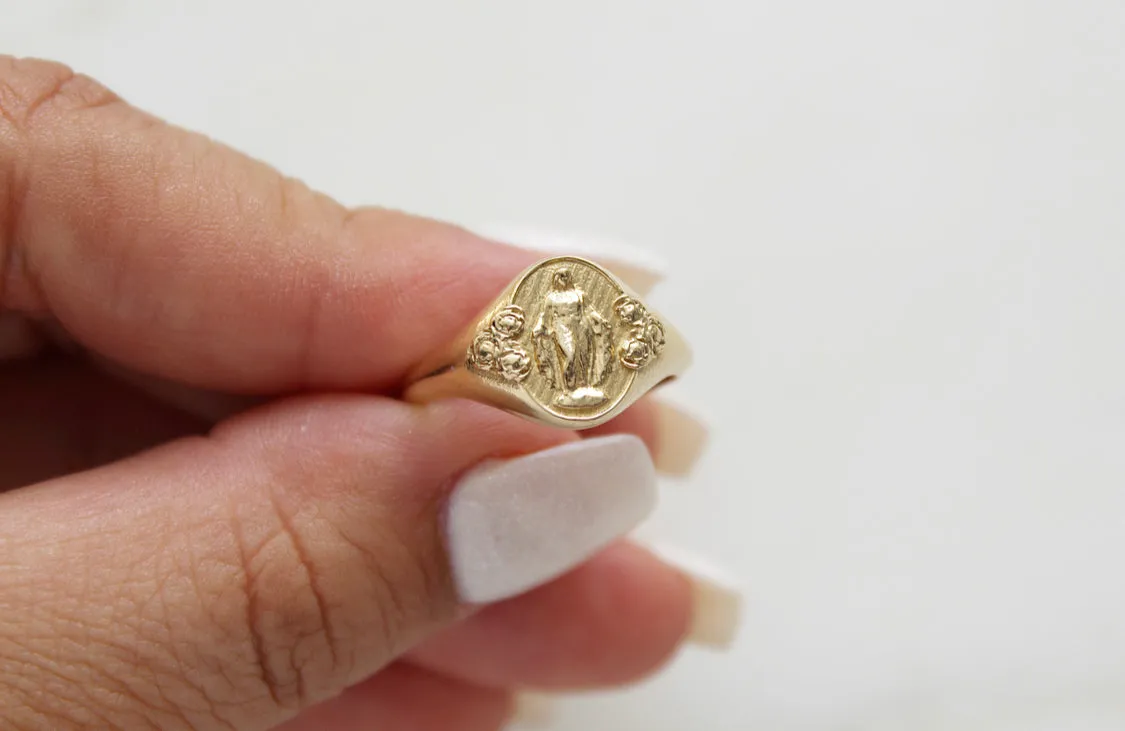 Miraculous Medal  Signet Ring in 14k Gold