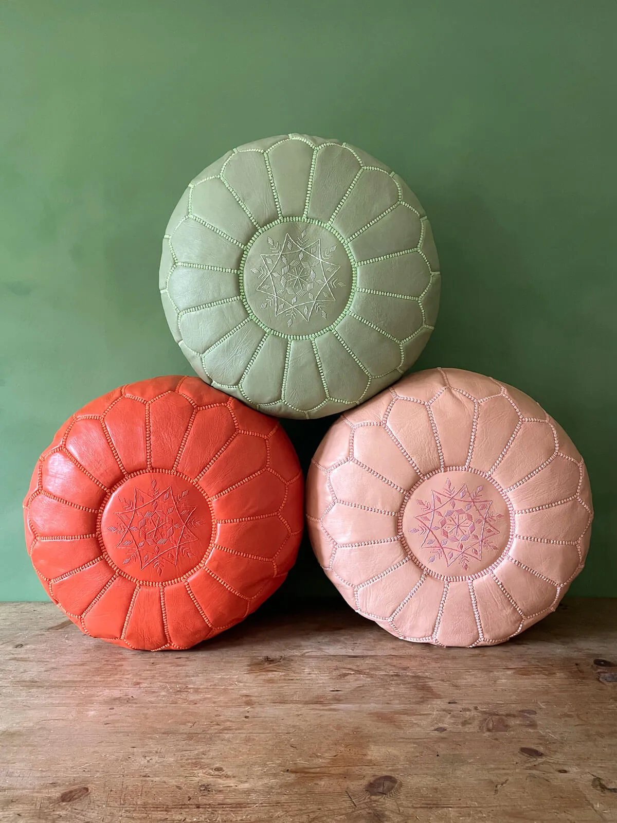 Moroccan Leather Pouffe, Ballet Pink