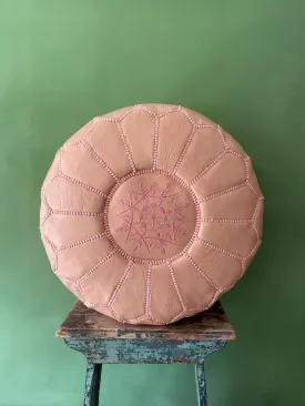 Moroccan Leather Pouffe, Ballet Pink