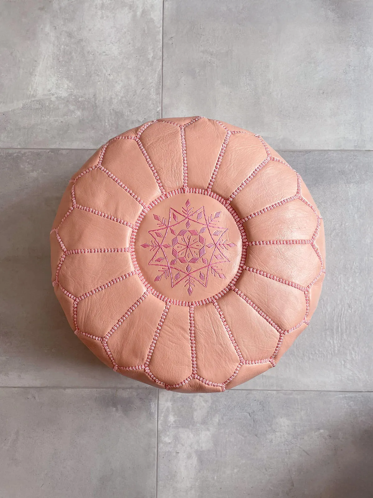 Moroccan Leather Pouffe, Ballet Pink