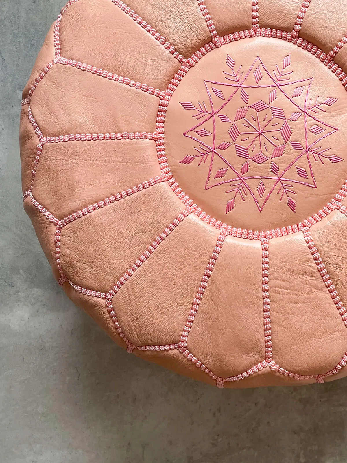 Moroccan Leather Pouffe, Ballet Pink