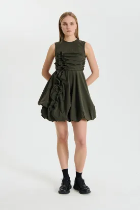 OLIVIA | DRESS RECYCLED TAFFETA GREY OLIVE