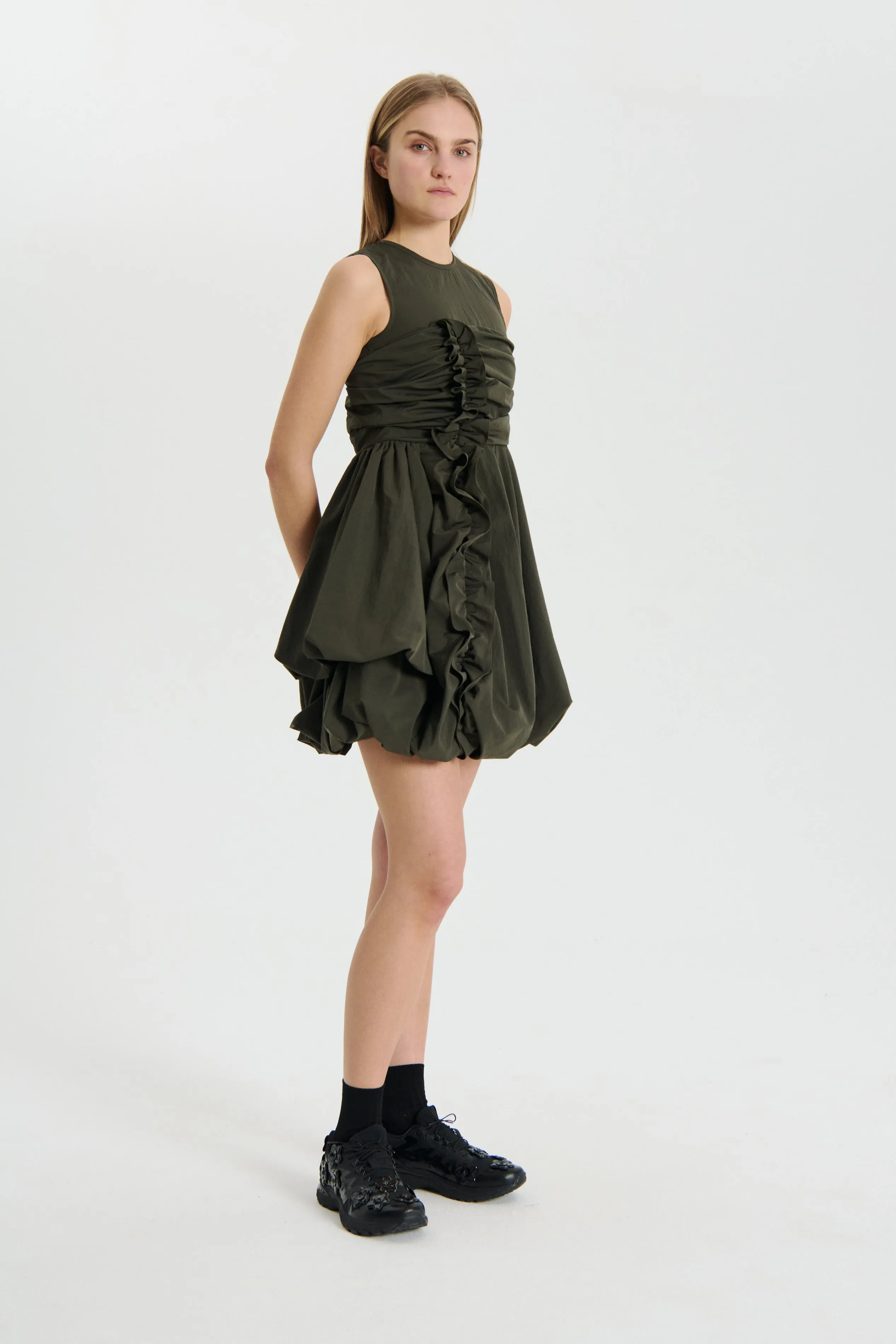 OLIVIA | DRESS RECYCLED TAFFETA GREY OLIVE