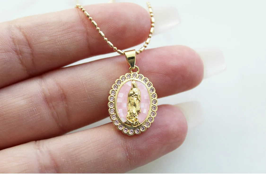 Our Lady of Guadalupe Necklace in Pink