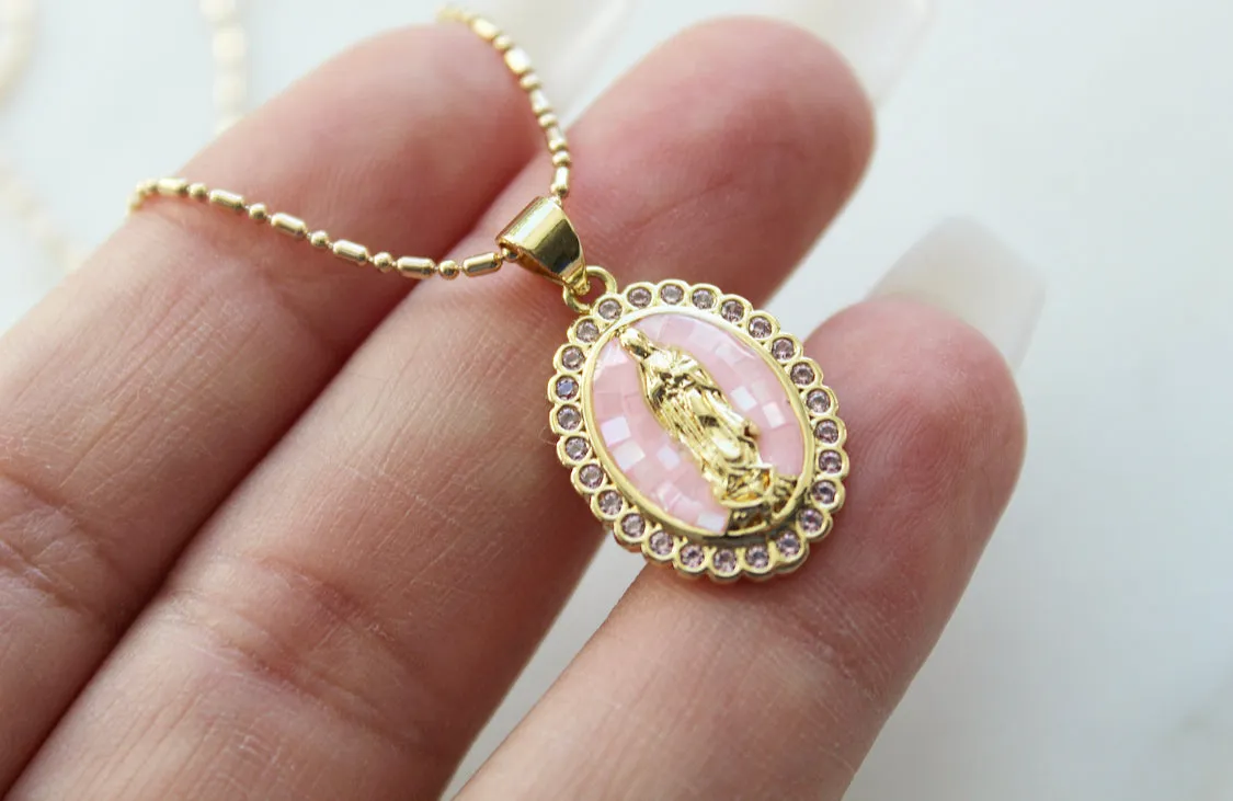 Our Lady of Guadalupe Necklace in Pink