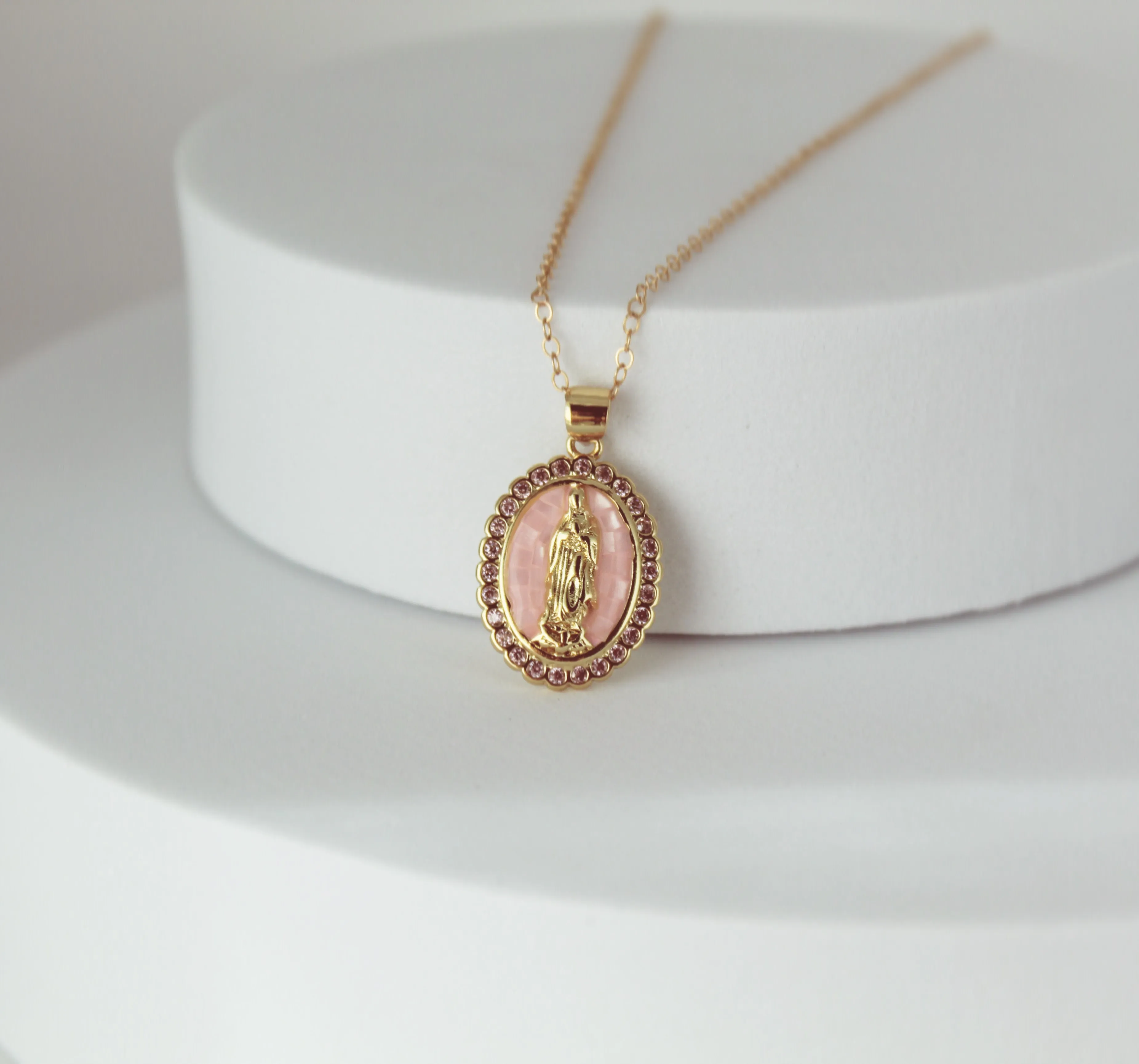 Our Lady of Guadalupe Necklace in Pink