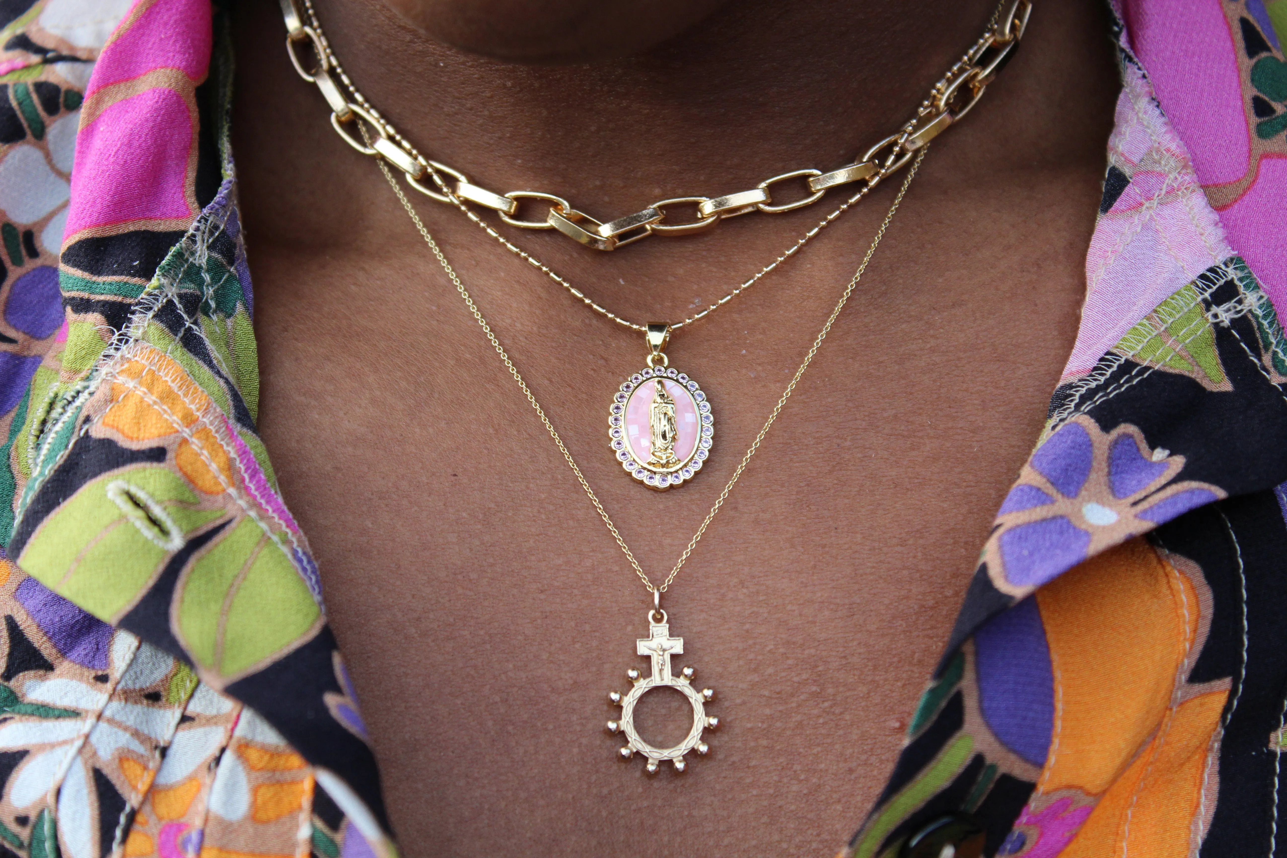 Our Lady of Guadalupe Necklace in Pink