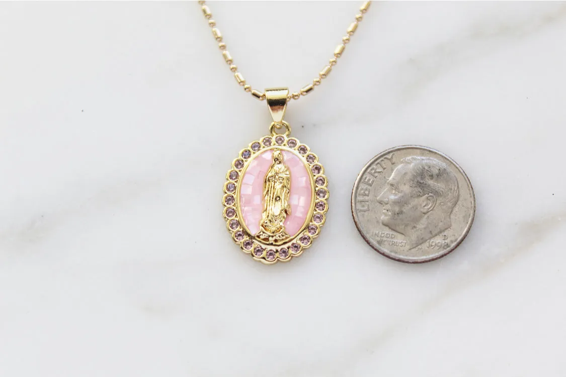 Our Lady of Guadalupe Necklace in Pink