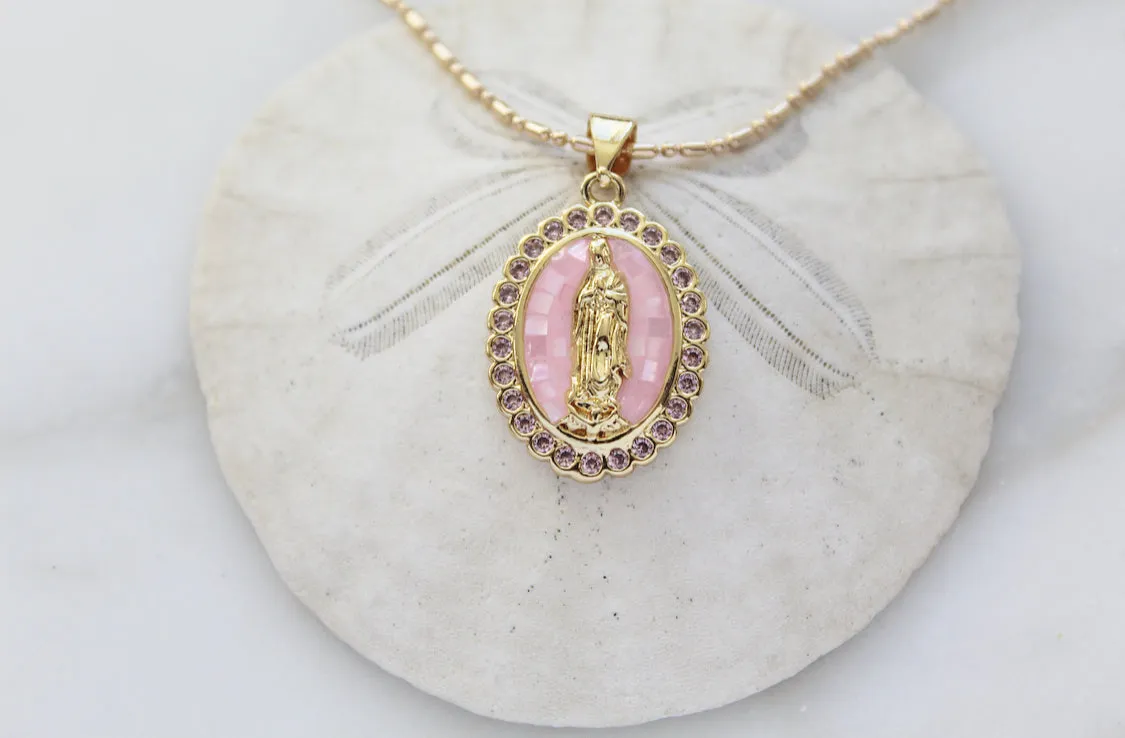 Our Lady of Guadalupe Necklace in Pink