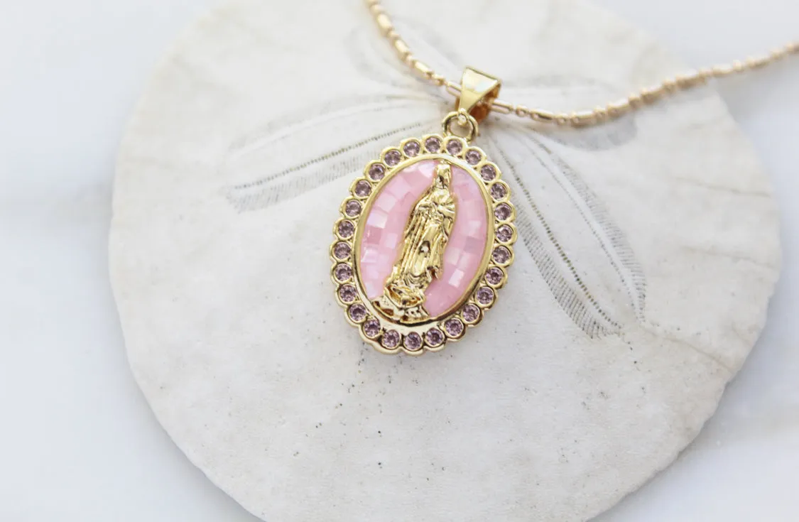 Our Lady of Guadalupe Necklace in Pink