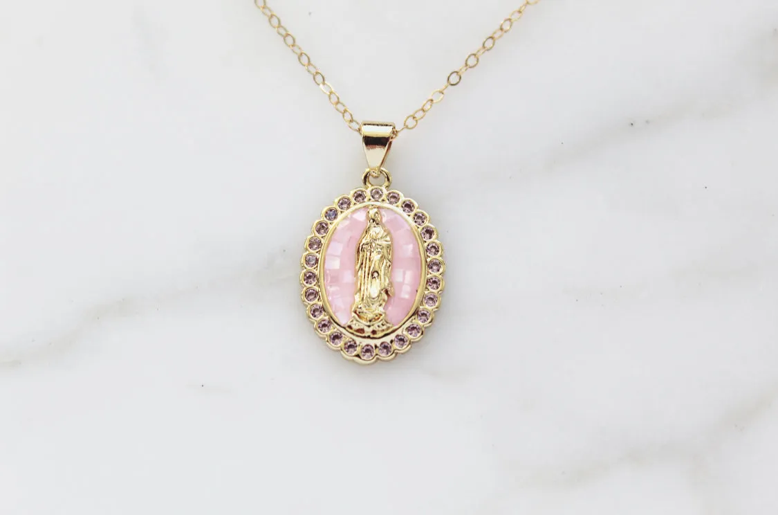 Our Lady of Guadalupe Necklace in Pink