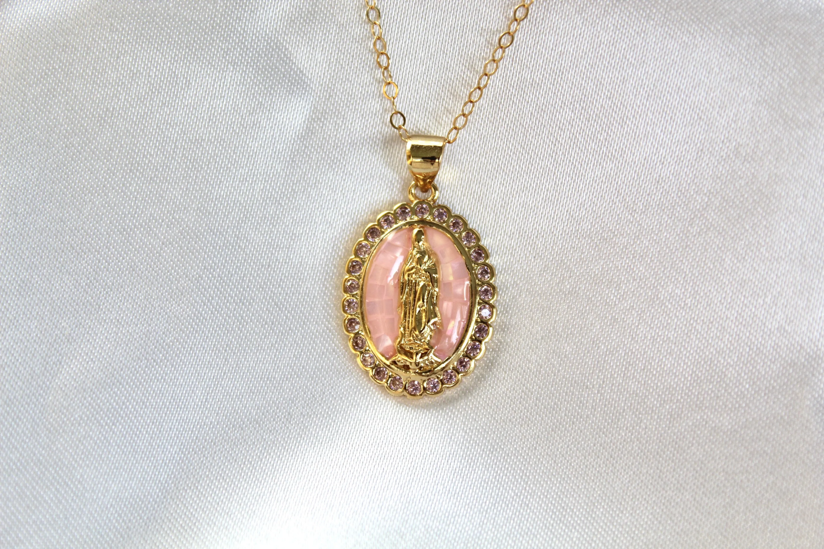 Our Lady of Guadalupe Necklace in Pink