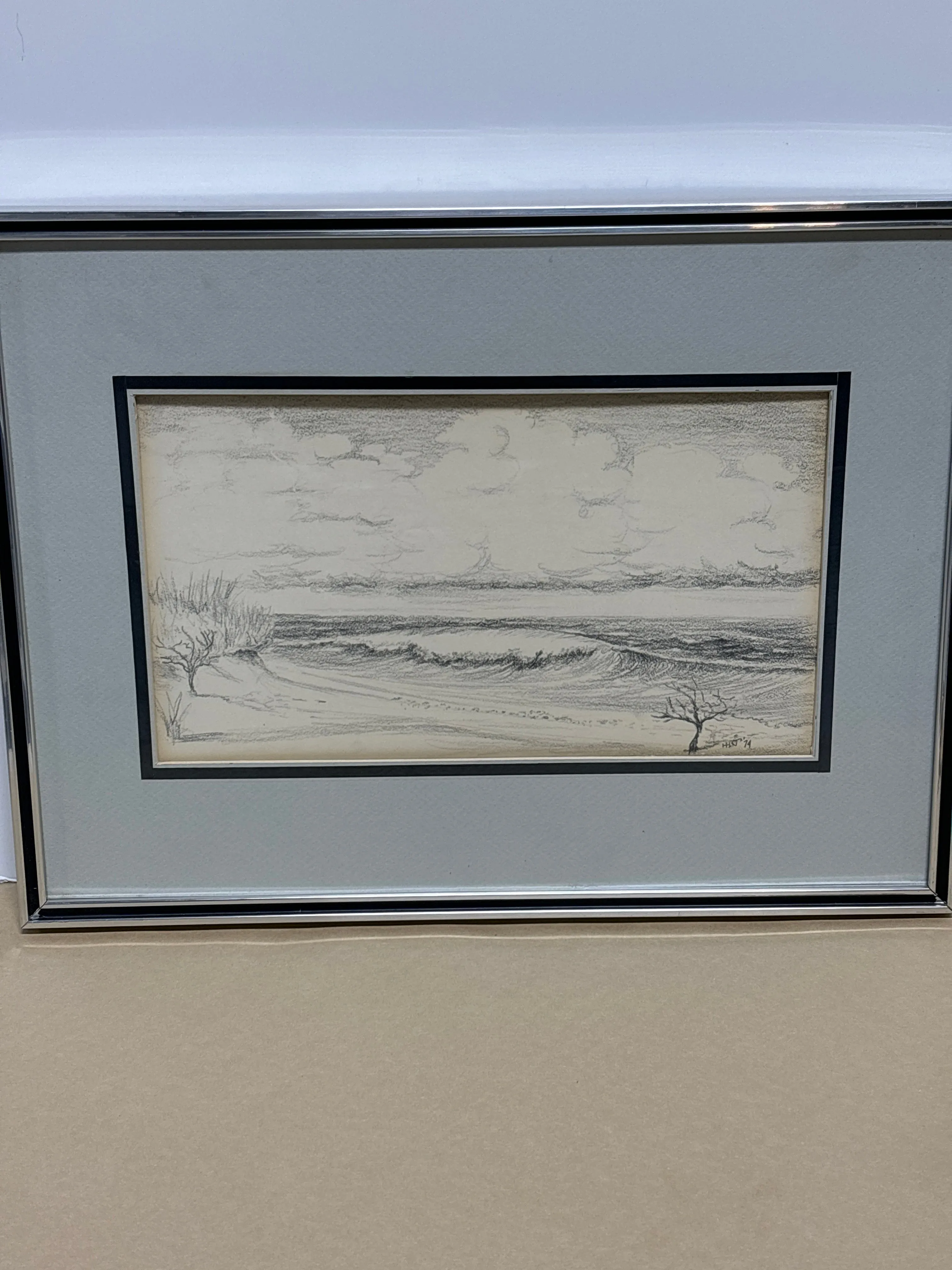 Pencil Sketch of Ocean; Signed HLN