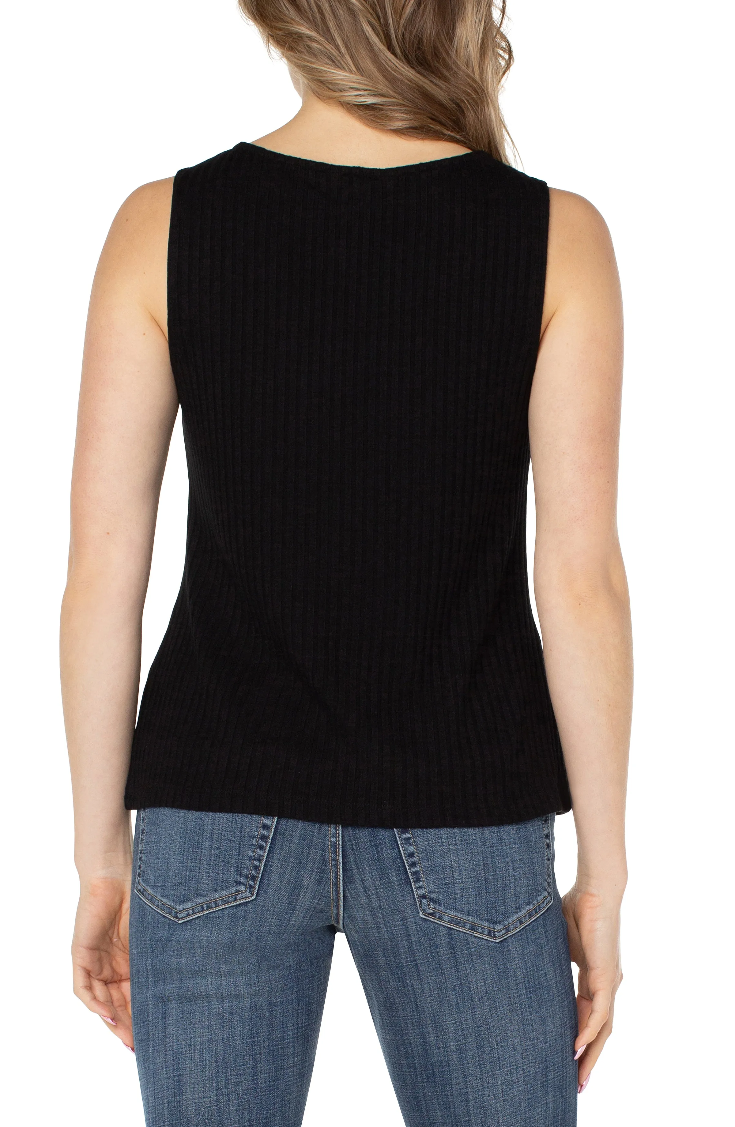 PETITE SLEEVELESS BOAT NECK RIB KNIT TOP