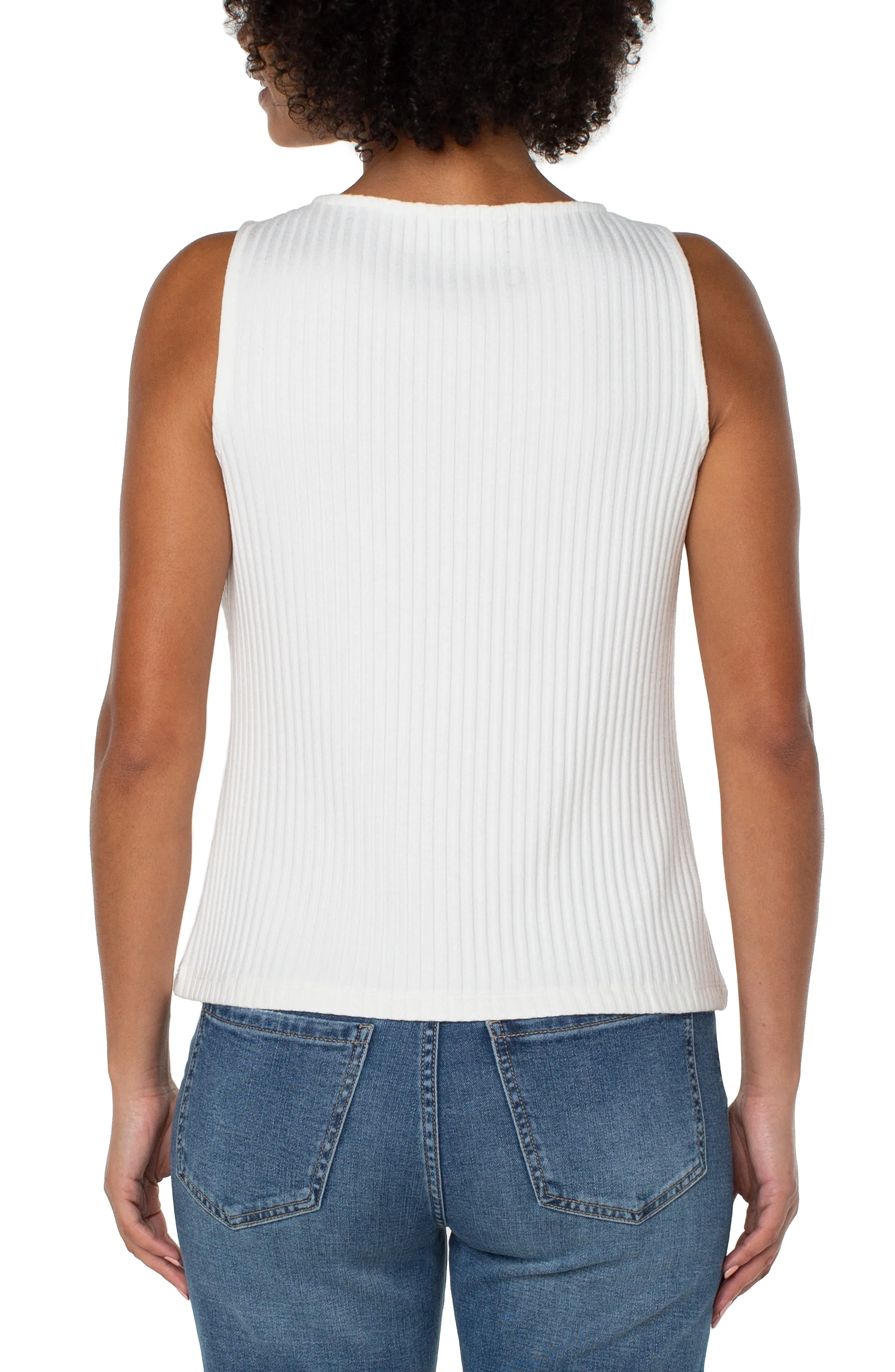 PETITE SLEEVELESS BOAT NECK RIB KNIT TOP