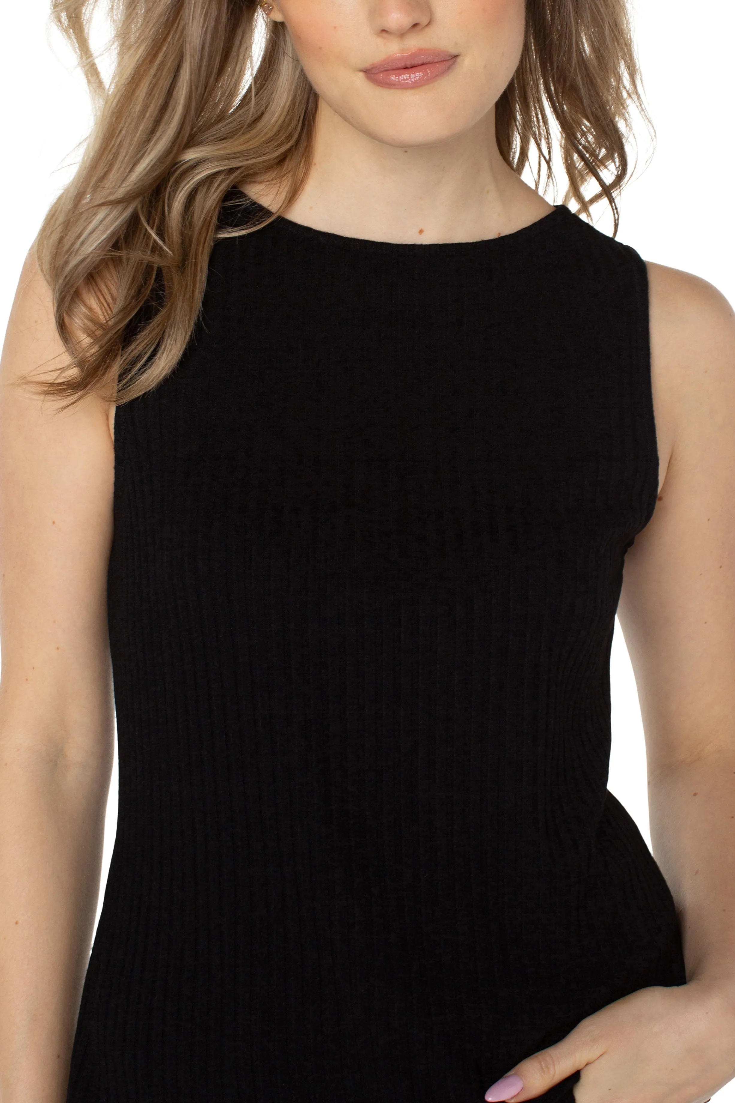 PETITE SLEEVELESS BOAT NECK RIB KNIT TOP