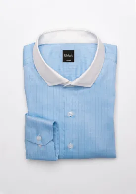 Pink Blue Pencil Stripes On Blue Bold Twill Shirt