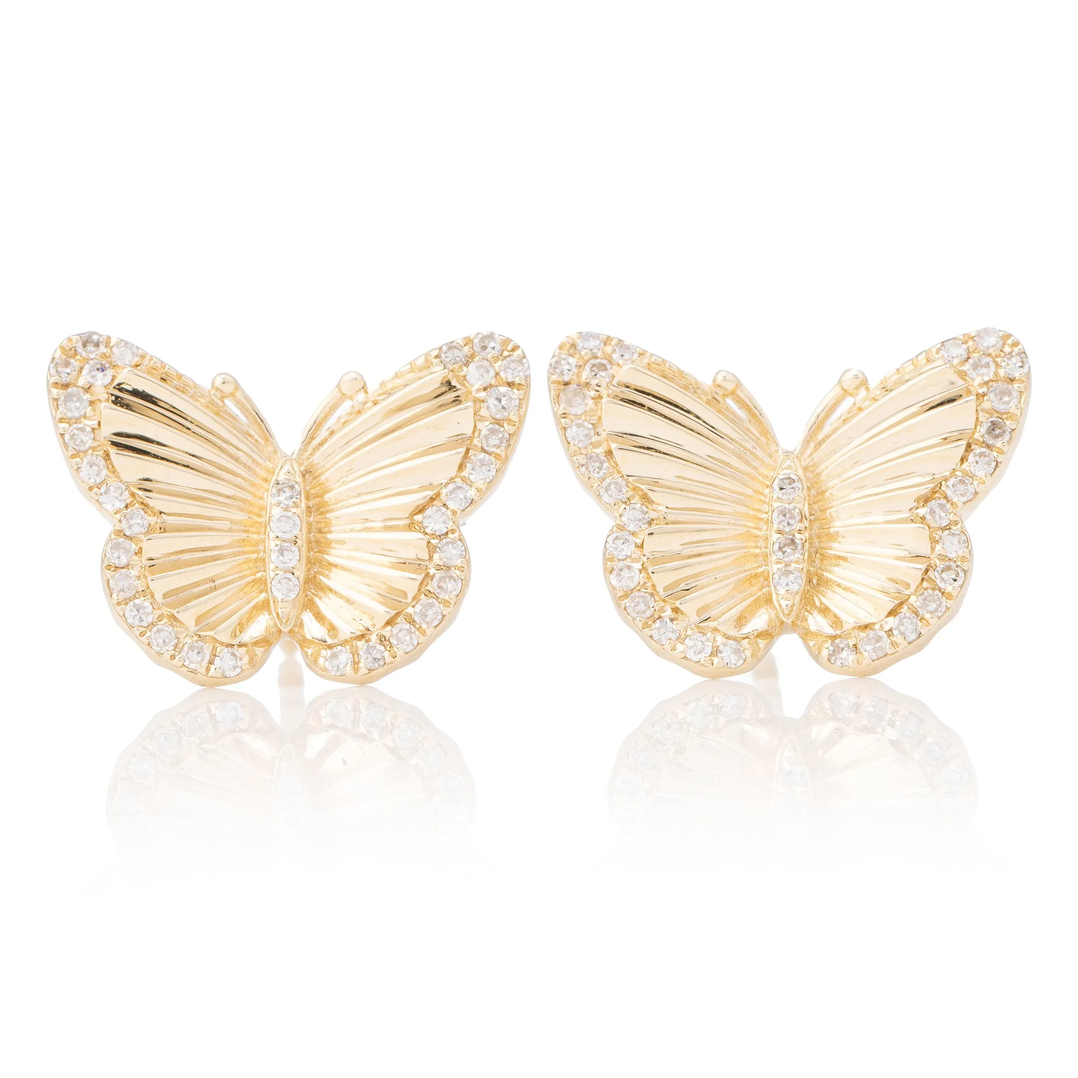 Pleated Double Diamond Trim Butterfly Studs