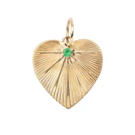 Pleated Heart Charm with Emerald