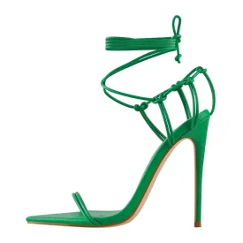 Pointed Toe Lace Up Strap High Heel Sandals