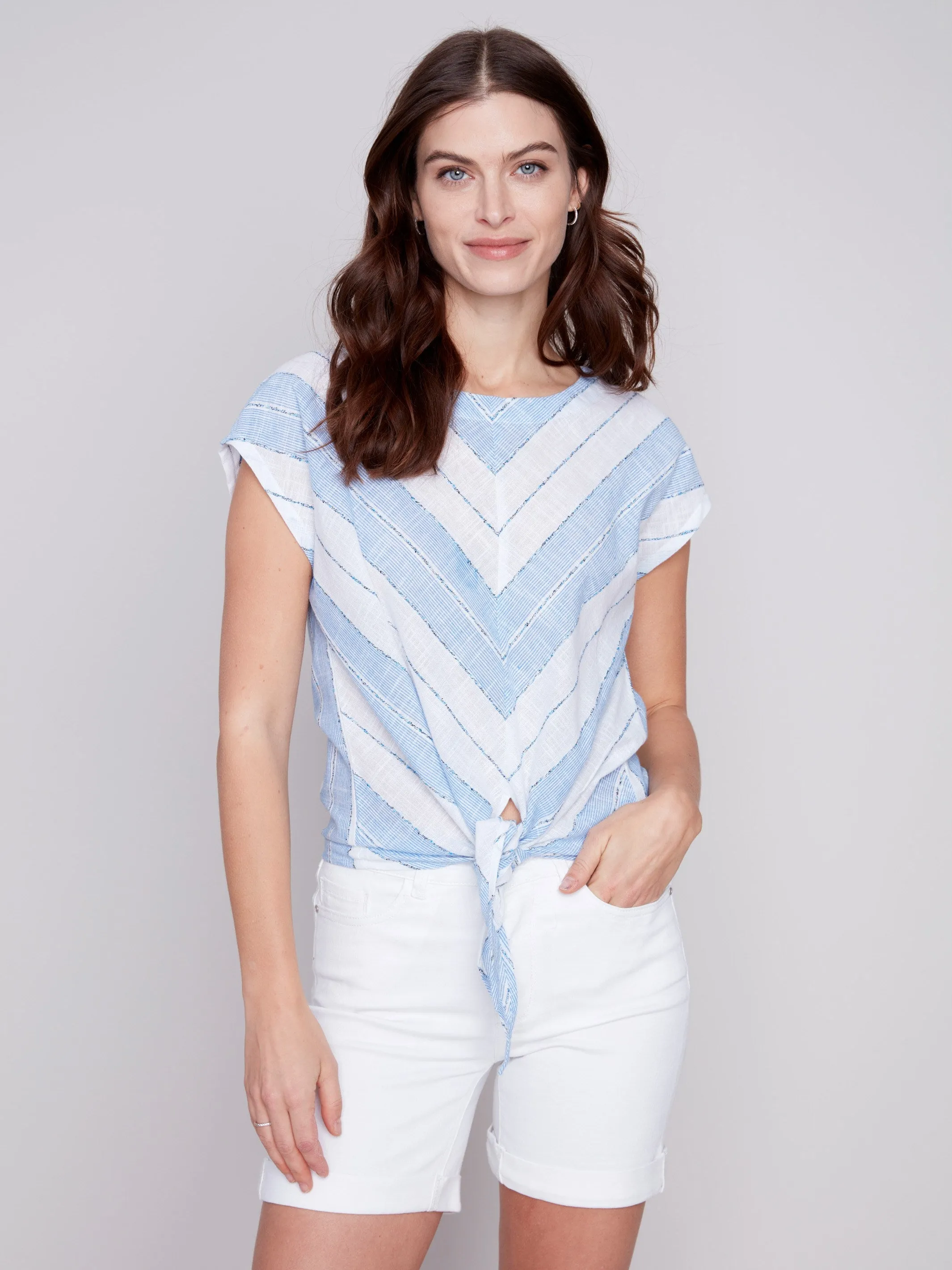 Printed Front Tie Top - Blue