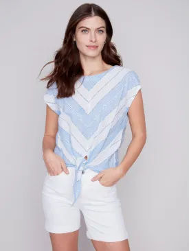 Printed Front Tie Top - Blue