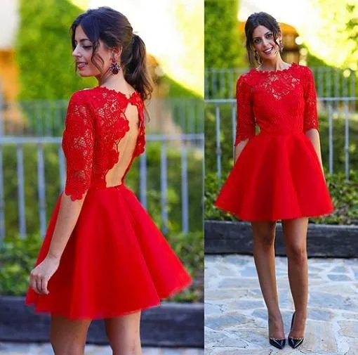 Red Homecoming Dress With Sleeve Lace Cheap Homecoming Dress ER177