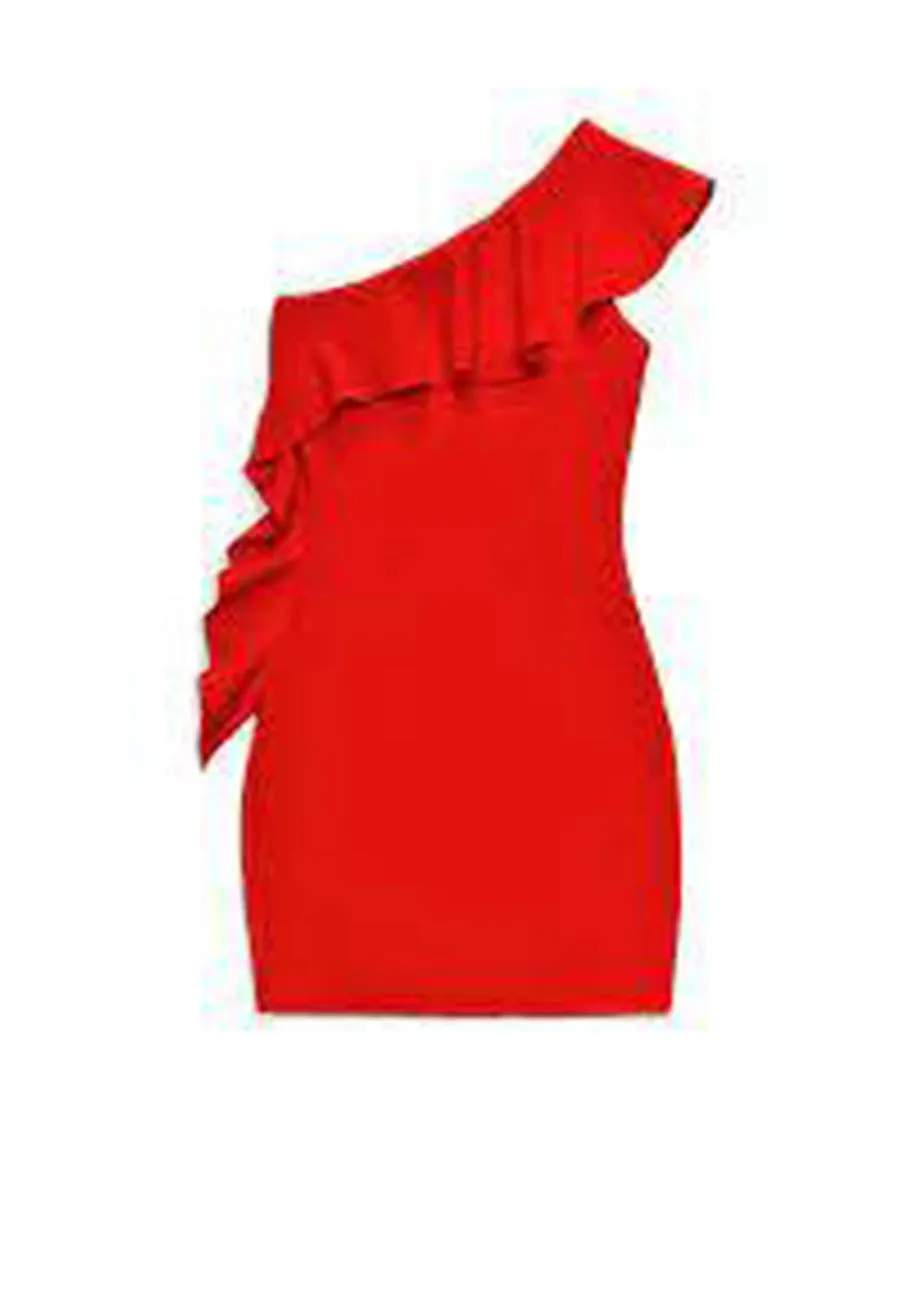 Red Zoey One-Shoulder Ruffled Mini Dress