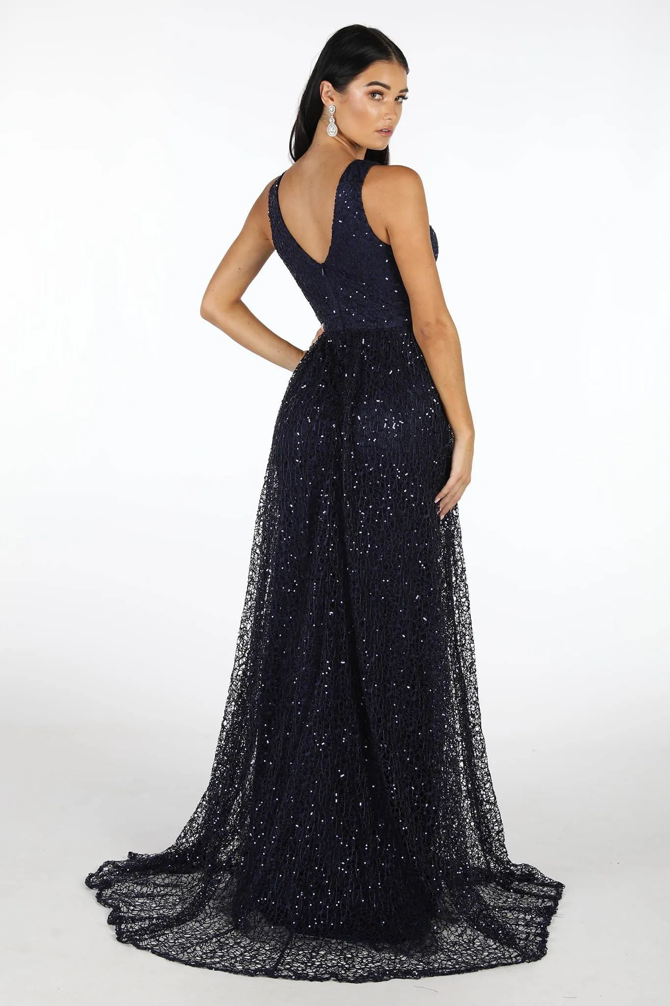 Renata A-Line Sequin Ball Gown - Navy