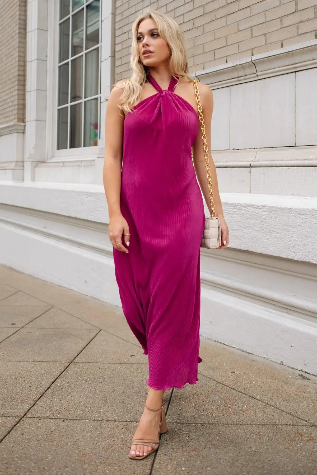 Sunset Secret Magenta Halter Midi Dress - Final Sale