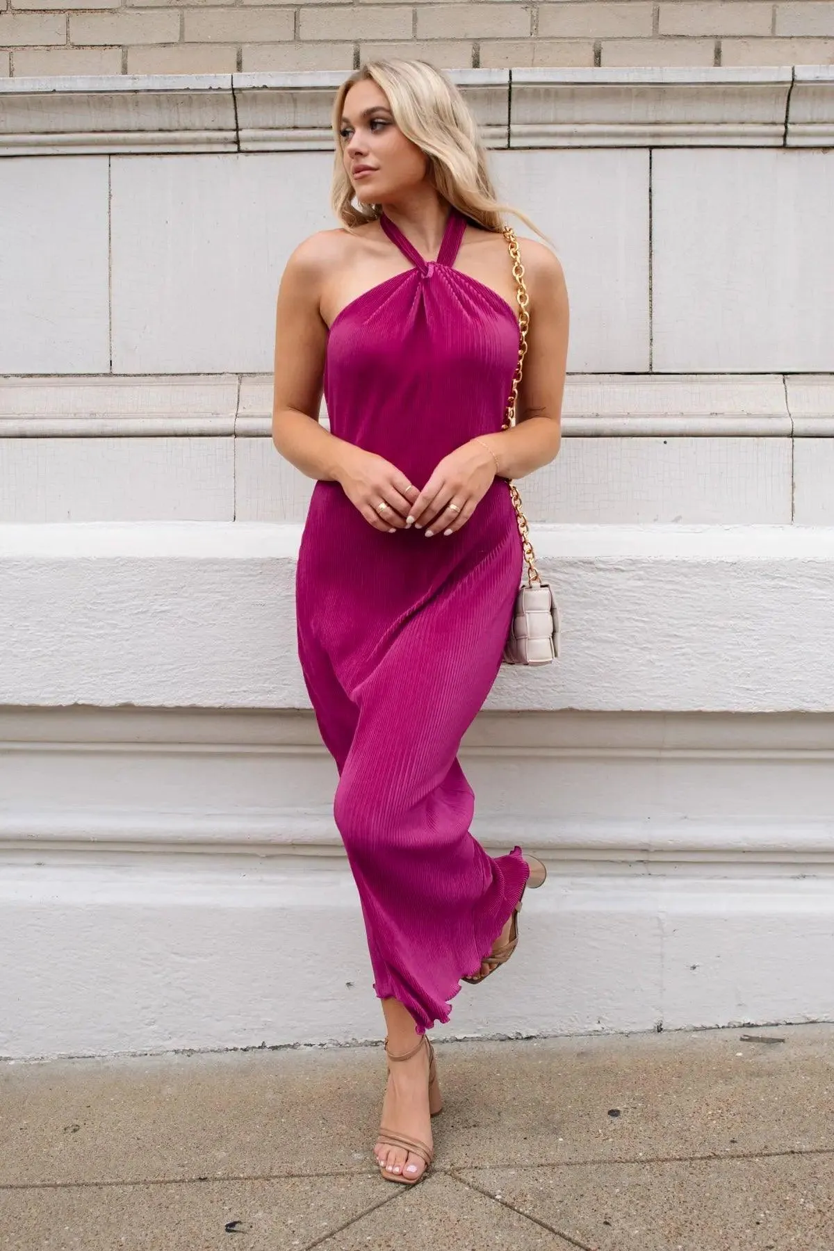 Sunset Secret Magenta Halter Midi Dress - Final Sale