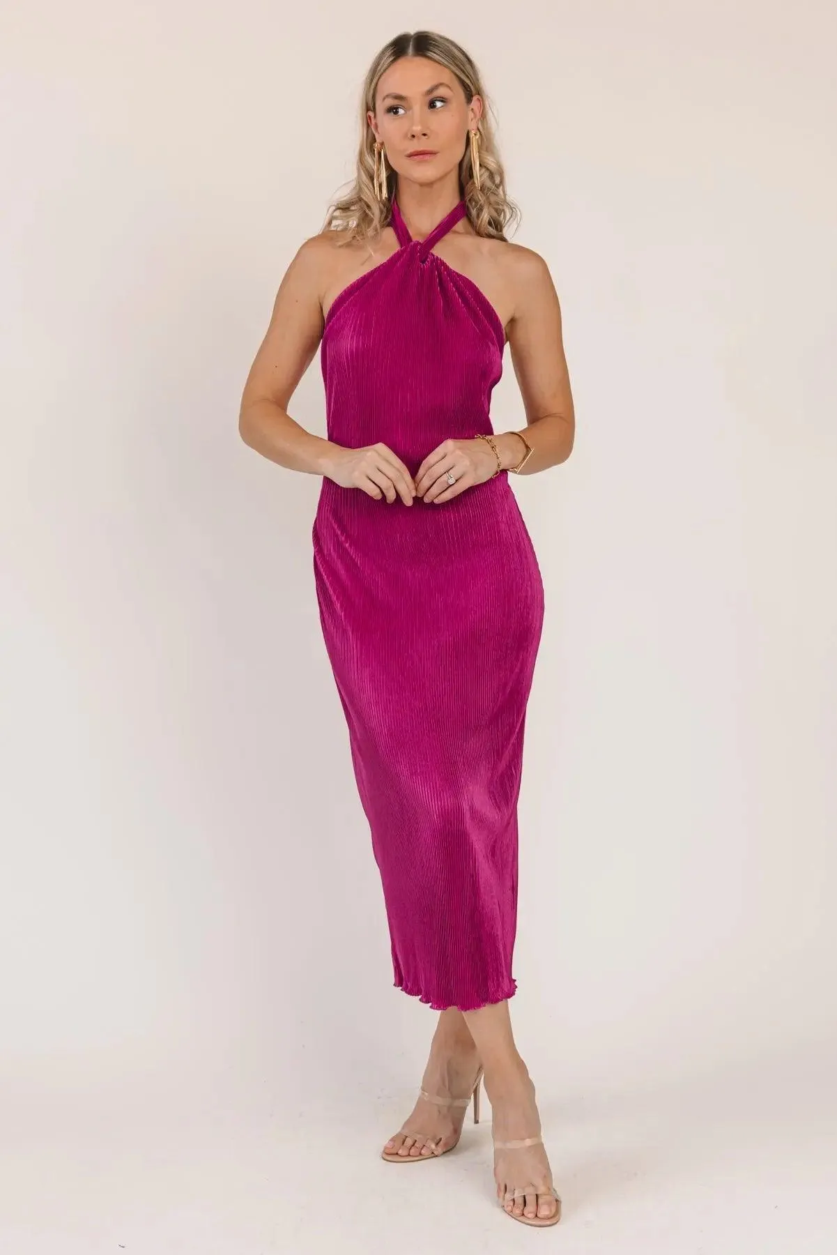 Sunset Secret Magenta Halter Midi Dress - Final Sale