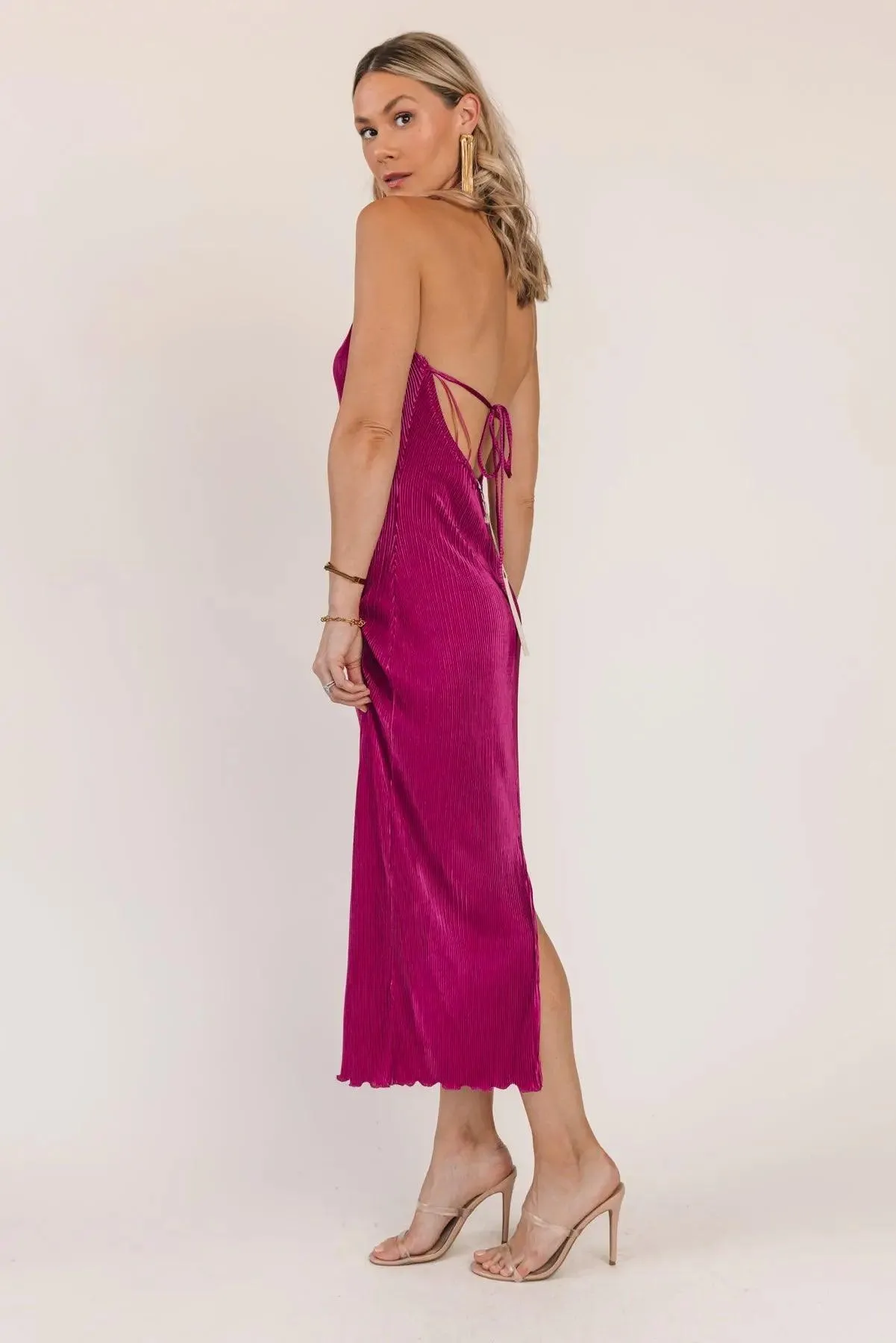 Sunset Secret Magenta Halter Midi Dress - Final Sale