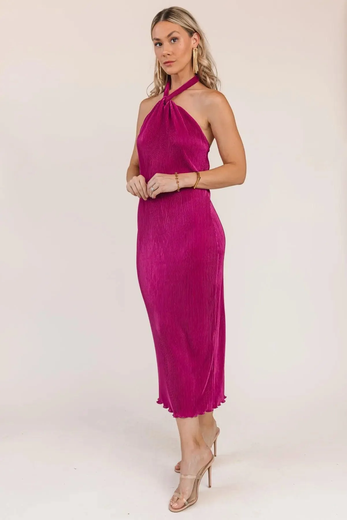 Sunset Secret Magenta Halter Midi Dress - Final Sale