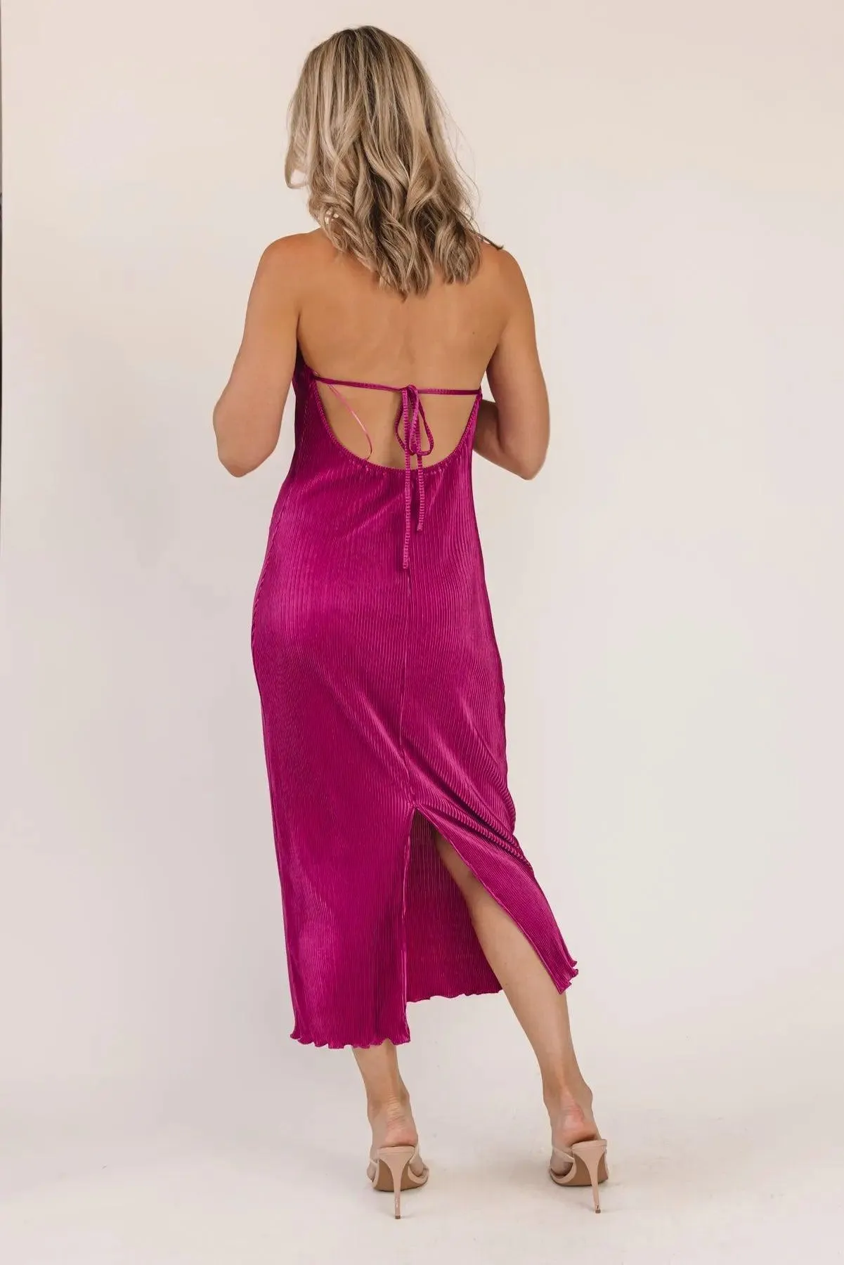 Sunset Secret Magenta Halter Midi Dress - Final Sale